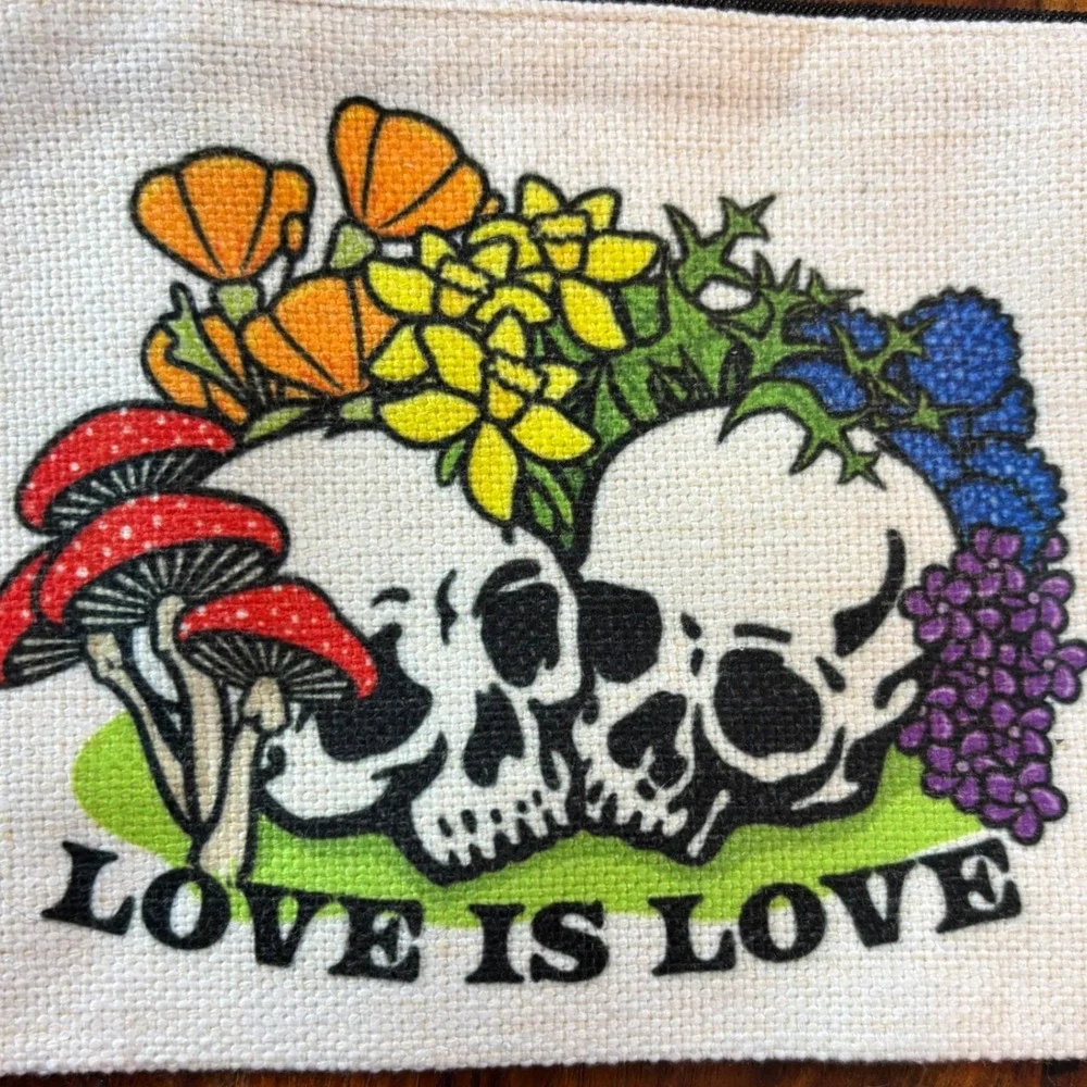 Two Little Fruits Love is Love Skull Mushroom Canvas Zipper Pouch Denver CO NEW